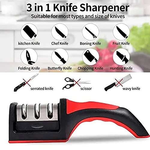 Professional Knife Sharpeners: 3-Stage Small Size Work For Steel Knives, Kitchen Accessories - Helps Repair, Restore, Sharp Blades. Easy To Use Knife Sharpener #TOP4