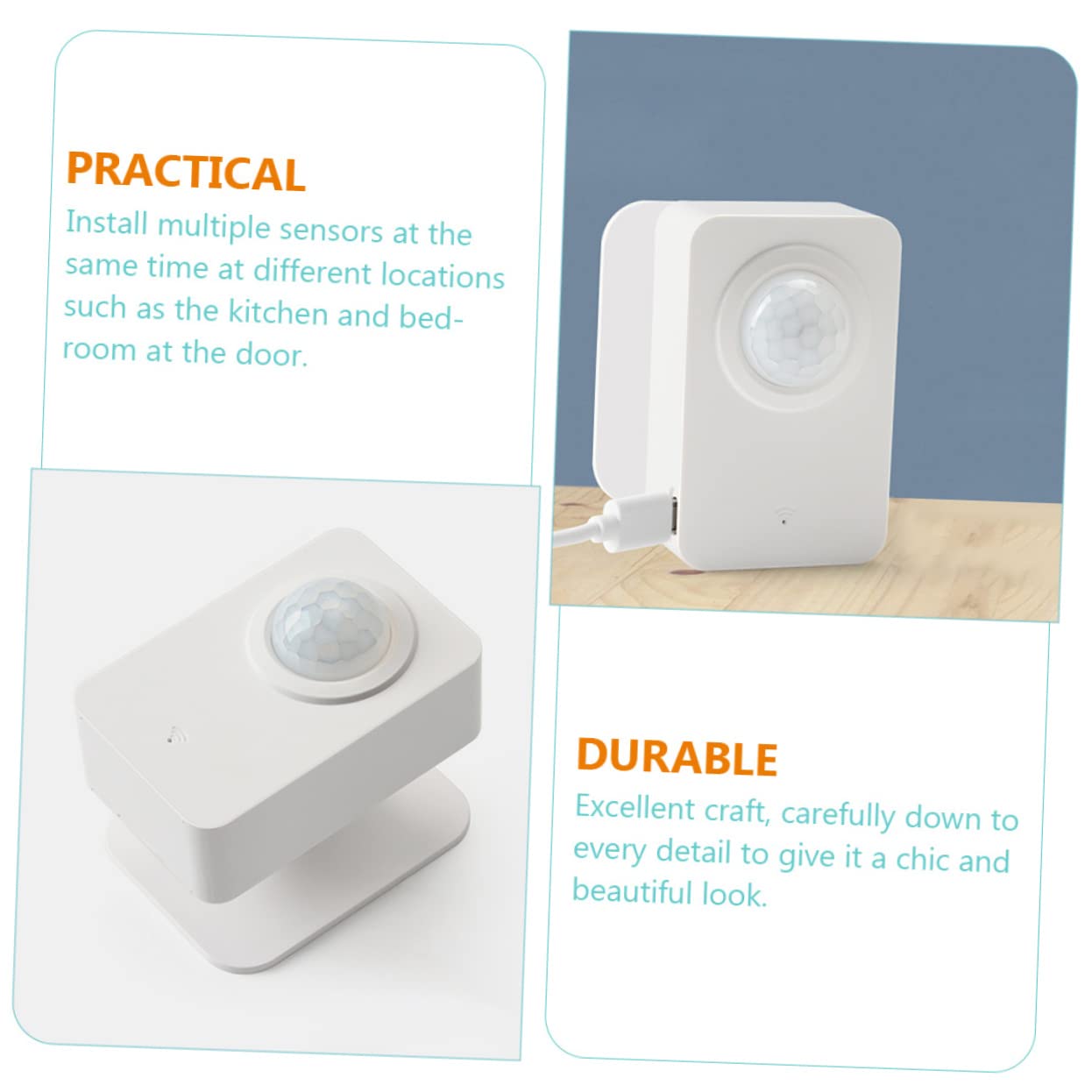 Intelligenter Pir Bewegungsmelder WiFi, Kabelloser Sensor aus Abs | Bewegungserkennung für Menschen und Tiere, Weißes Gehäuse, Einsatz an Tür und Zuhause