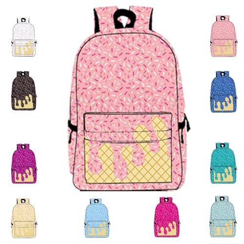 Ice Cream Backpack, Ice Cream Drip Backpack For Boys, Kawaii Shoulder Bag With Side Pockets, Cute Large Capacity Daypack (Light pink)