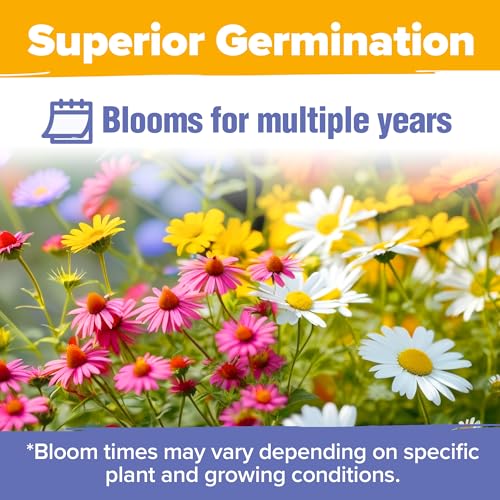Image of HOME GROWN Wildflower Seeds Bulk Mix | 63,200+ Non-GMO Perennial Flower Seed for Outdoor Planting | 19 Varieties to Attract Bees, Butterflies & Hummingbirds | 4 oz