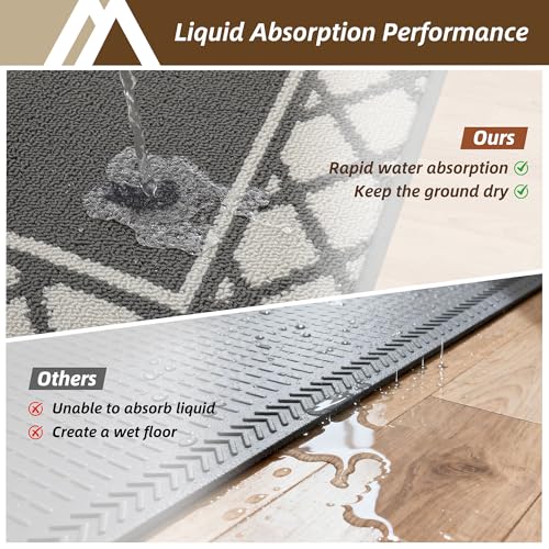 COSY HOMEER Absorbent Kitchen Runner Rug Mats 2 Pieces, 50x76cm+50x122cm, Extra Nonslip TPR Backed Carpet Rugs for Kitchen, Soft Standing & Machine Washable, Vacuum Cleaner Available No Curling, Grey - Image 5