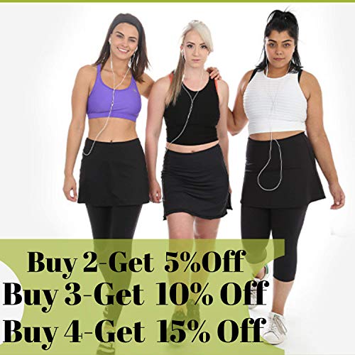 Sport-it Womens Capri Skirt, Active Skapri with Pockets, Running Skirted Leggings, Athletic Skort (XX-Large) Black - Thumbnail 4