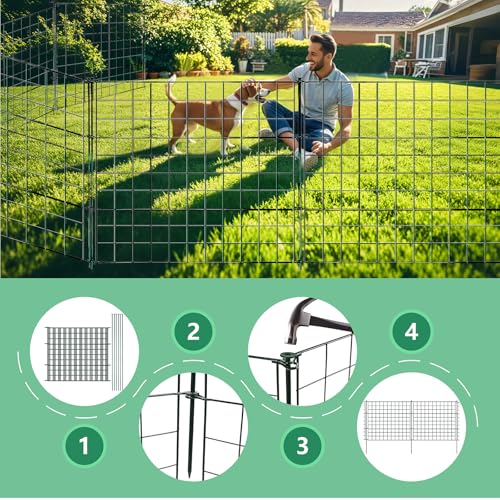 Floordirekt Teichzaun Gartenzaun Steckzaun Komplettset Metall 5X Gerade, Zaun zum stecken für Garten, Gitterzaun Set Freigehege für Tiere Pablo Anthrazit