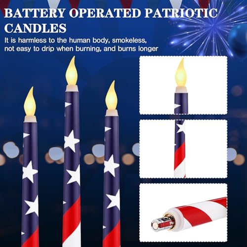 Image of Aurelema 8 Pcs Patriotic Candles Flameless Taper Candles with Remote & Timer 4th of July American Flag Flameless Candlesticks Flickering Real 3D Real Candle for Independence Day Decor (Classic)