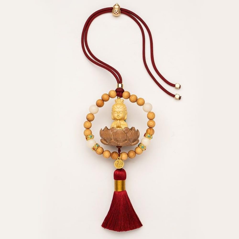 LKLNCXC Key Rings Car Peach Wood ，Buddha Handmade Tassel Rearview Mirror
