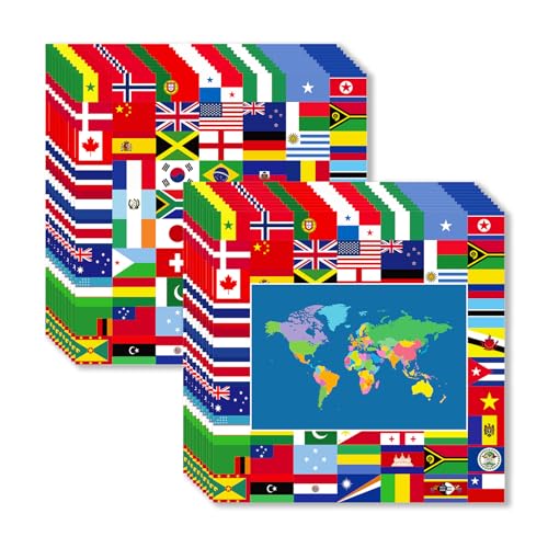 ParPix 24 Stück Weltkarte Geburtstag Servietten, 33x33cm Flaggen Der Welt Papierservietten, Länderflaggen Servietten Geburtstag, Flaggen Welt Serviettens, Weltflaggen Party Deko Papierservietten