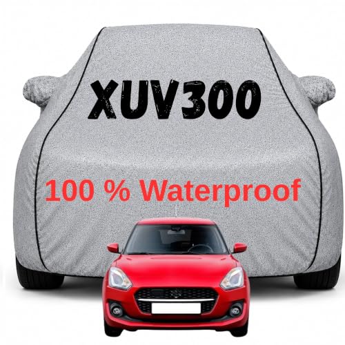 Image of Durable Full Body Waterproof XUV300 Car Cover | Premium Polyester Silver Cover | Custom Fit Vehicle Protection | UV Resistant, Dustproof, Scratch Resistant, Heat & Wind Protection