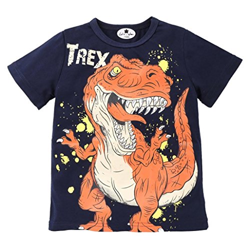 Lindo Camiseta de Niños, Sonnena Patrón de Dinosaurios Ropa de Verano Manga Larga y Corta Camiseta con Casual y Lindo para Pequeño Chico Guapo (140cm, Azul-1)