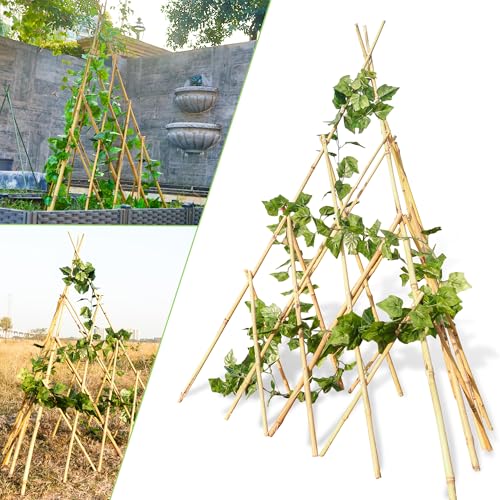 4ft Expandable Bamboo Teepee Trellis for Climbing Plants Self-Standing Natural Bamboo Trellis for Plant Support Folding Garden Trellis for Vines Flowers Vegetable Indoor Outdoor