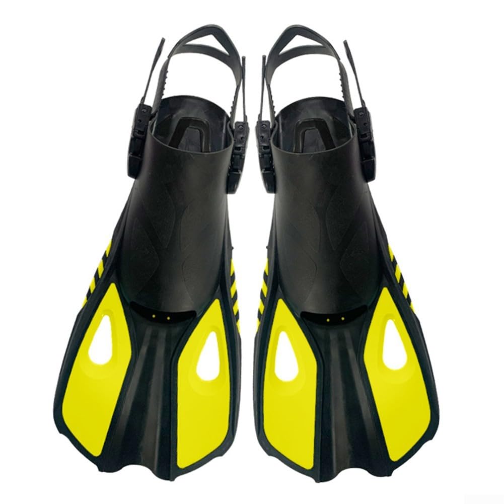 Sawhamale Adjustable Snorkeling Fins for Adults, Lightweight Silicone Swim Training Fins with Secure Fit for Diving and Swimming, Wear-Resistant Open Heel Flippers(S/M yellow)