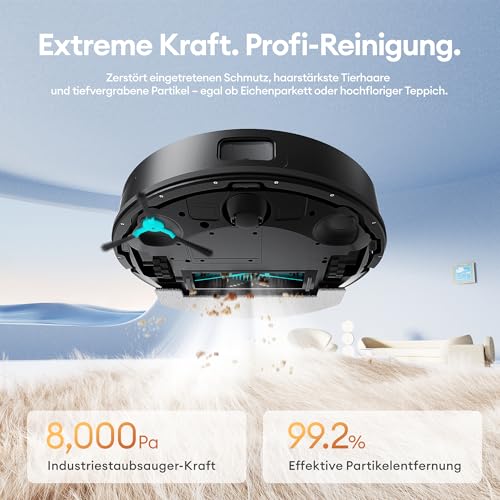 Ultenic T20 Pro Saugroboter mit Wischfunktion 8000 Pa, Staubsauger Roboter mit Absaugstation 3,5 L, Staubsaugroboter für Tierhaare Teppich Böden, AI-gestützte Laser-Hindernisvermeidung, APP-Bedienbar