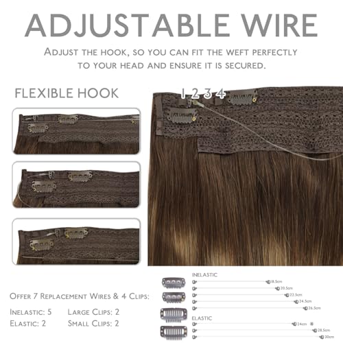 Image of WENNALIFE Wire Hair Extensions Real Human Hair 20 inch 110g Balayage Chocolate Brown to Caramel Blonde Remy Wire Hair Extensions Invisible Fish Line Real