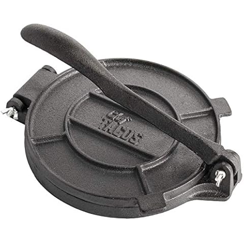 Chef Tacos Authentic Cast Iron Tortilla Press, 8-Inch, Roti Maker Pre-seasoned Corn or Flour Tortilla Maker, Flour Presser, Durable Cast Iron Made, Pataconera, Roti Dough Cover