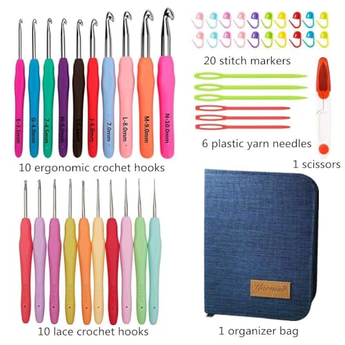 Image of Yarniss 20 Sizes Crochet Hooks 0.5mm-10mm, Ergonomic Crochet Hooks Set with Case for Arthritic Hands (Pack of 2)