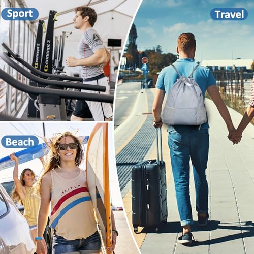 Moyad Drawstring Backpack Gym Bag for Women Men, Gray & Honeycomb Pattern3