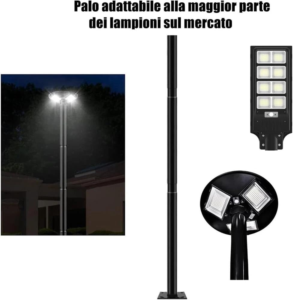 Palo per lampione stradale supporto da faro ufo staffa in metallo 3 mt nero
