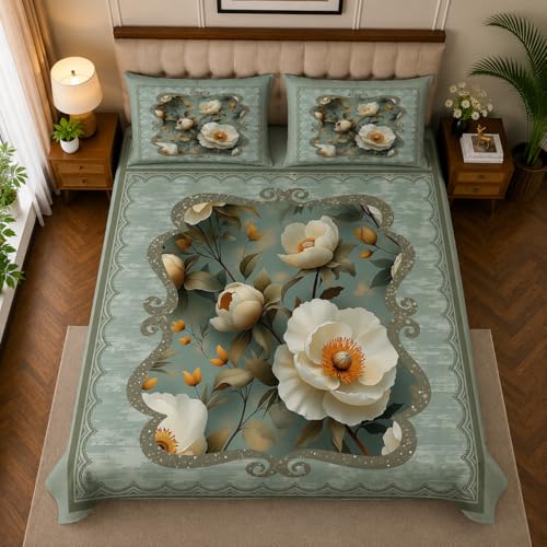 Image of 7D Digital Printed King Size Bedsheet with 2 Pillow Covers | Soft Premium Cotton Feel Microfiber Double Bed Bedsheet | Breathable,Wrinkle Free & Fade Resistant |(Seagreen, KingSize-225x250CM)