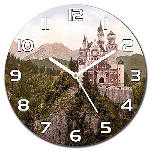 Horloge murale en verre moderne Neuschwanstein 30 cm aiguilles blanches
