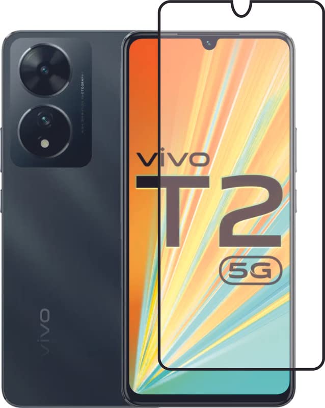Image of Casodon 5D Full Glue Tempered Glass for Vivo T2 5G (Black) Full Screen Coverage with Easy Installation Kit