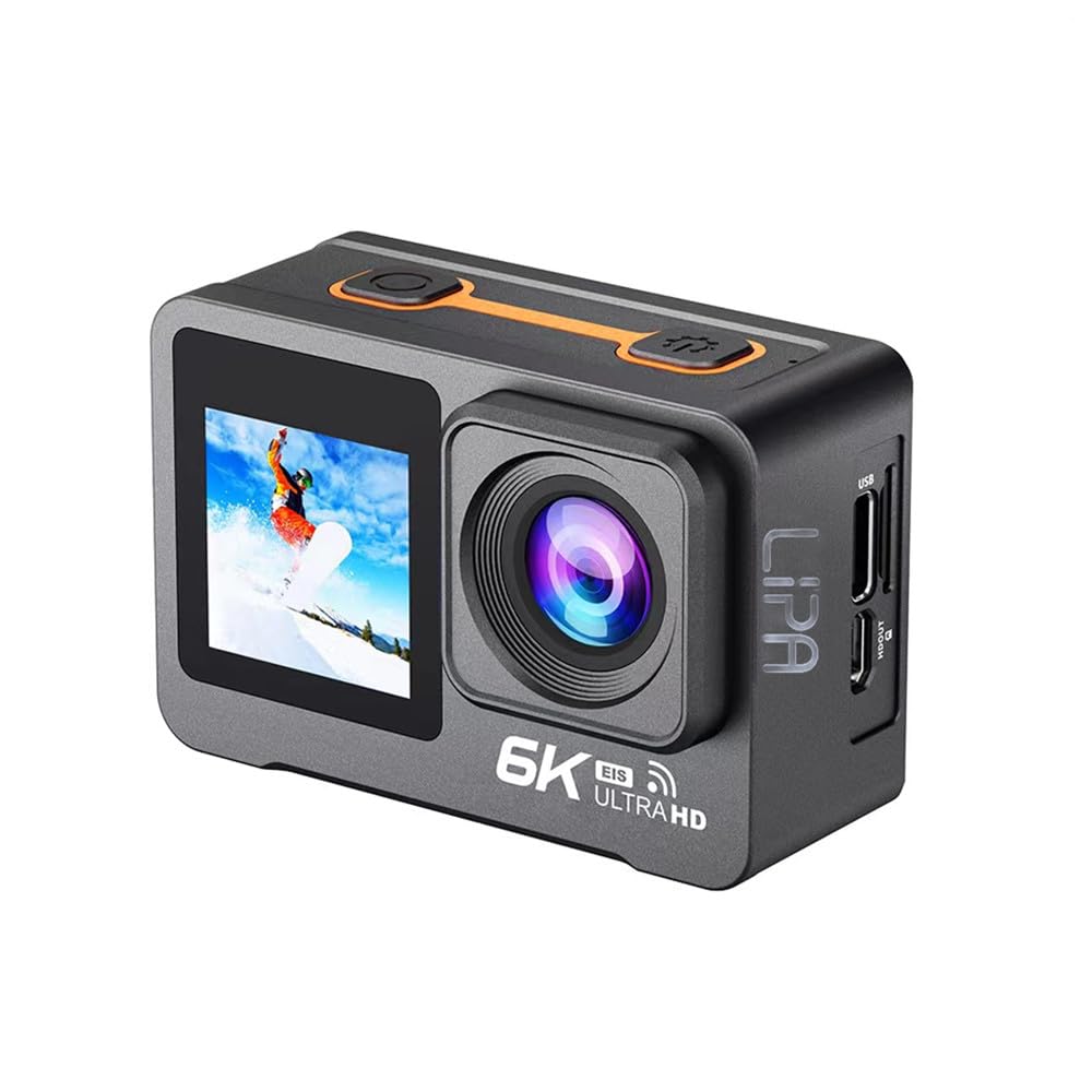 Lipa AT-M82TR Kamera sportowa IPS Wifi wodoodporna - Czujnik IMX - 21 akcesoriów - Rozdzielczość 6K - Podwójny ekran - SD do 256 GB - Zdalna -6K 30 kl./s - EIS - +SD 16 GB