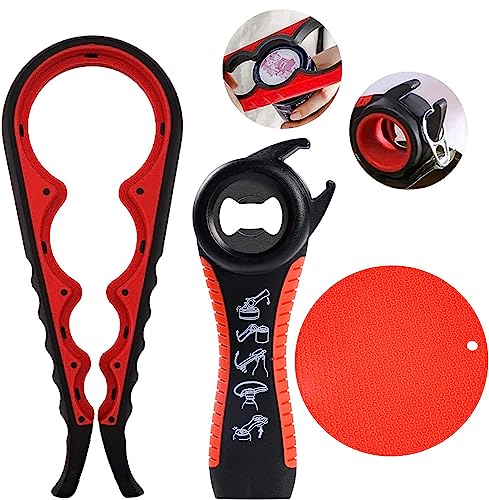 Apribottiglie per anziani, apribottiglie multiuso, apribottiglie 5 in 1, 4 in 1 e mini portachiavi antiscivolo, apribottiglie, facile da usare per donne, bambini, anziani (rosso)