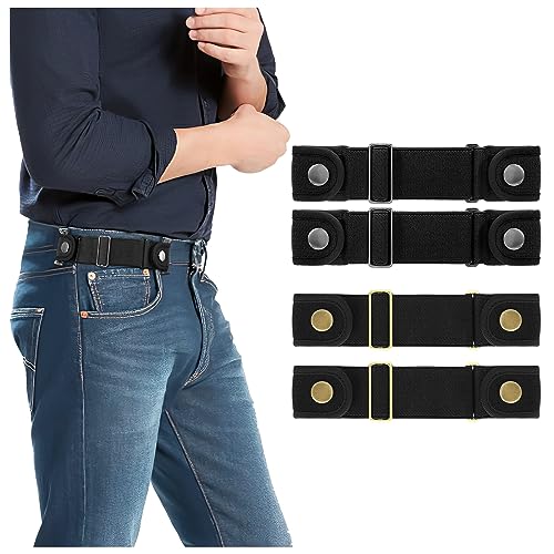 2 Pack No Buckle Belts for Men Women - Elastic Stretch Adjustable Invisible Side Belt Fits 1.5 Inch Loops