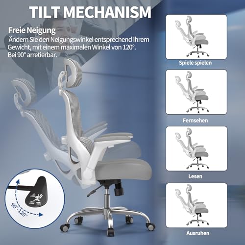 Image of TRALT Ergonomic Office Chair, Office Chair, Gaming Chair with Adjustable Headrest, Lumbar Support, Home Office, Desk Chair, Computer Chair for Large People, Mesh Chair, 150 kg, Grey