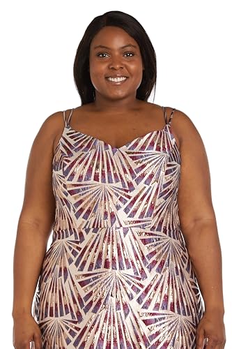 Image of NIGHTWAY Women's Long Metallic Brocade Evening Gown W /Double Straps & Pockets