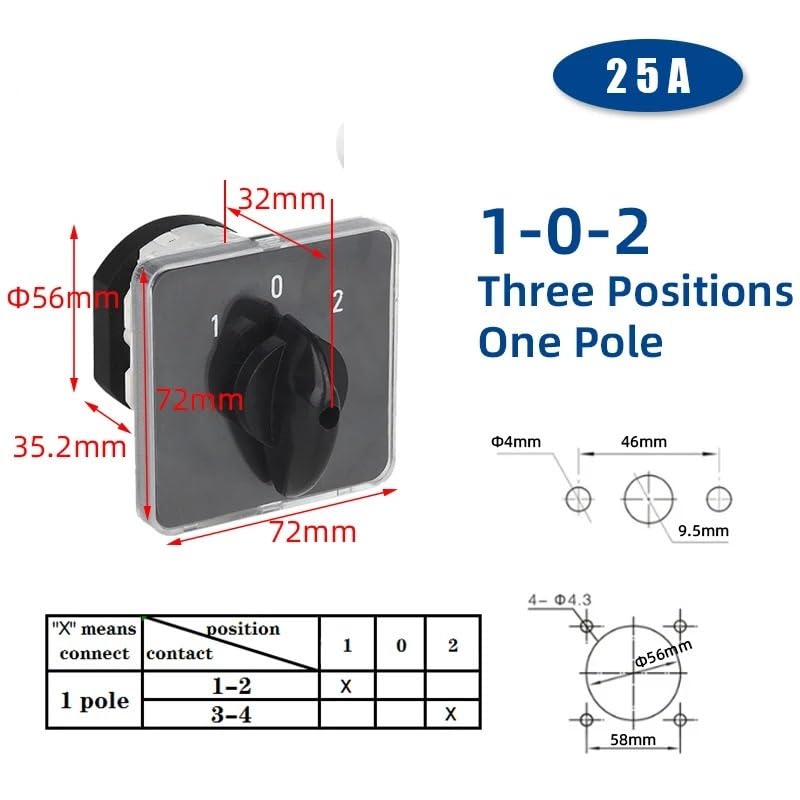 YMZ12-25A 01-25A 1P Electrical Changeover Switch Power Control Int