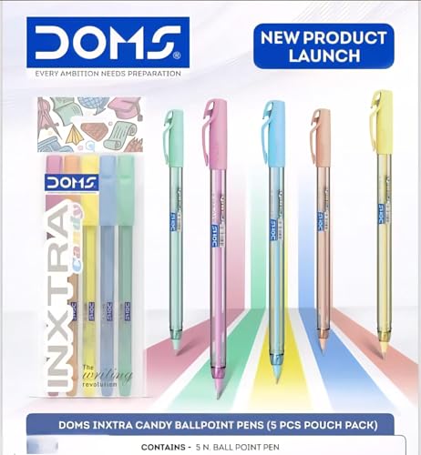 Image of Doms INXTRA CANDY 0.7mm Ballpen-Blue Ink-Pack of 5 | Soothing Transparent Multicolor Lightweight Body| Non-Fading & Quick Dry Ink| Comfortable Grip For Smooth Writing| For Daily Writing Use