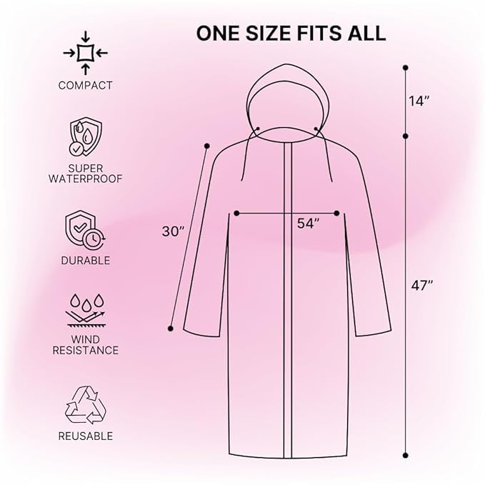 Image of EVA Poncho Raincoat for Men and Women, Lightweight Waterproof with Hood, Adjustable Drawstring, Snap Button Closure, Reusable