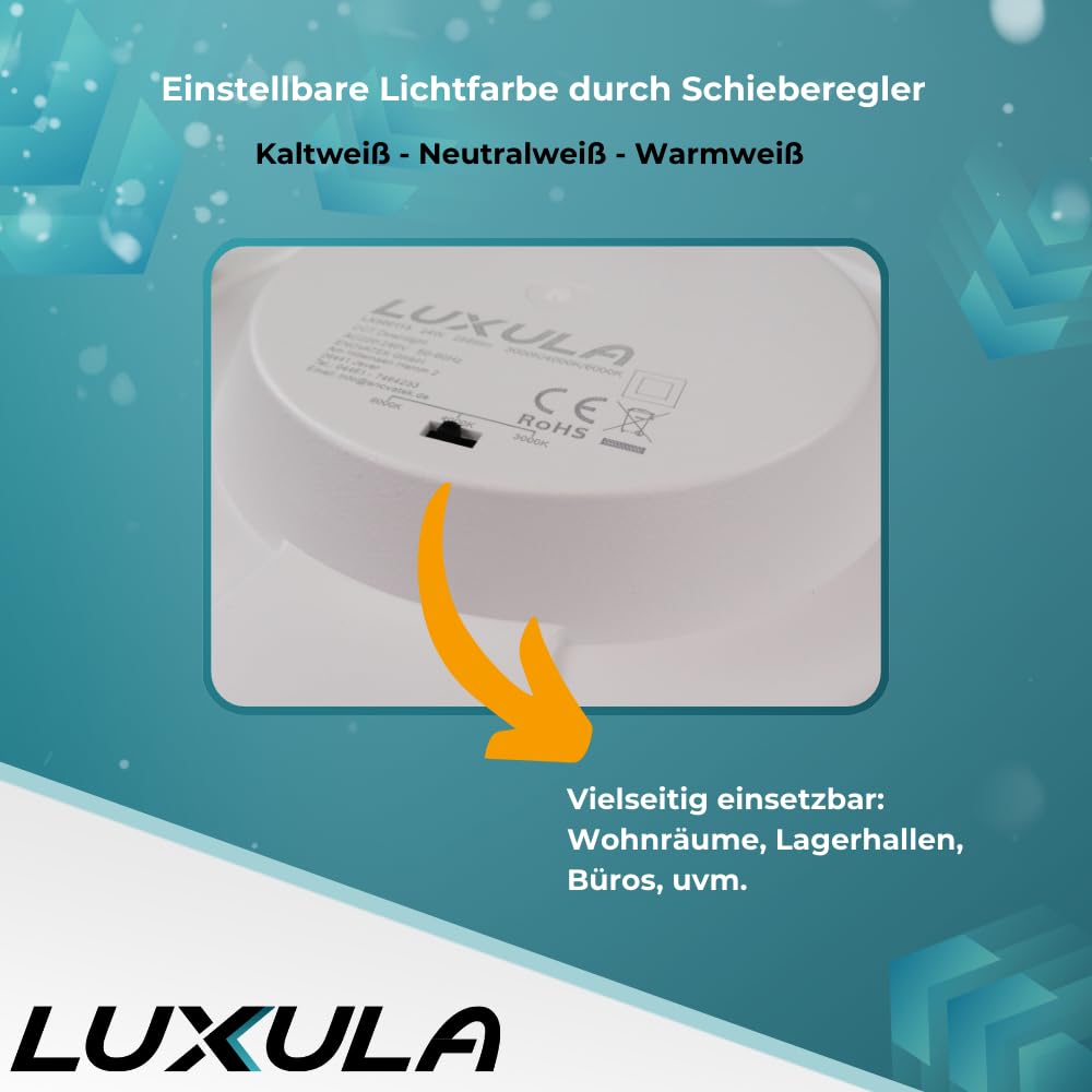 LUXULA 6x Einbaustrahler LED Spots 230V dimmbar - Warmweiß Neutralweiß Kaltweiß einstellbar - 24W 2565lm CCT Deckenspots flach Deckenstrahler IP44 Spotlight - matt weiß rund - 240x32mm