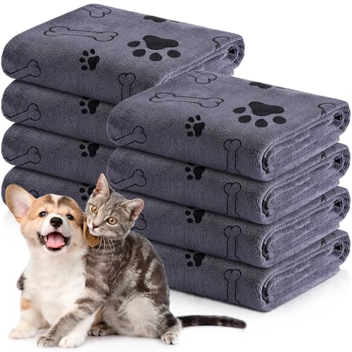 Image of Chumia 8 Pcs Dog Towel for Drying, 18 x 28 Inch, Dog Paw and Bone, Gray