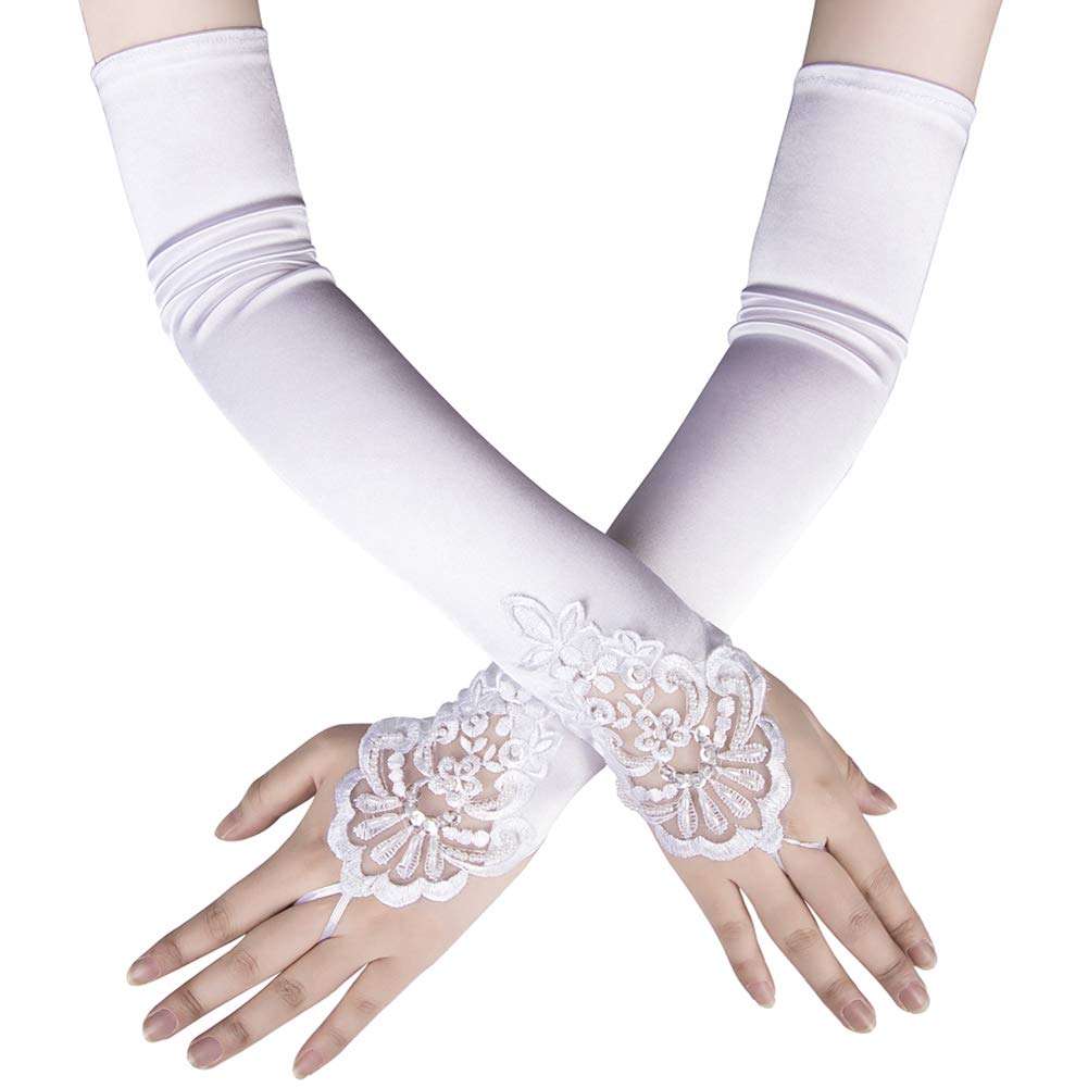 Xuhan Women's White-1 1920S Long Flapper Fingerless Evening Opera Satin Gloves For (White-1)