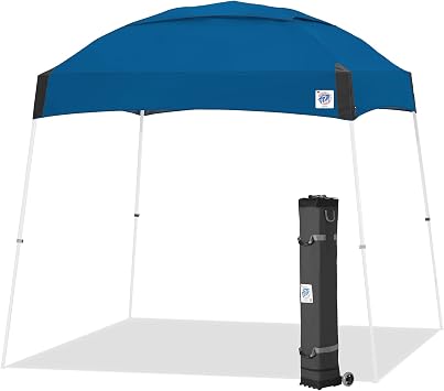 E-Z UP Dome Instant Shelter Canopy, 10 x 10, Vented Top with Wide-Trax Roller Bag & 4 Piece Spike Set, Royal Blue