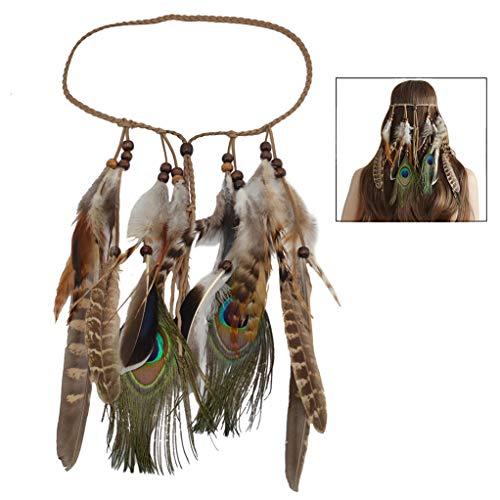 LHKJ Indio Diadema Boho Diadema de Plumas Hippie Indio Diadema Pluma Cabeza...