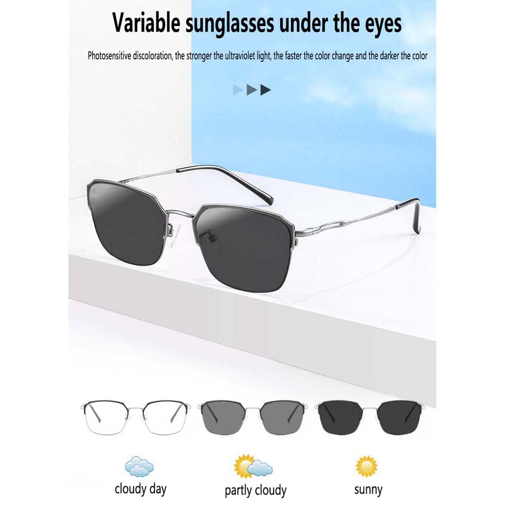 WZX Gafas de Lectura Inteligentes Que cambian de Color Gafas de Lectura Anti-Azules Gafas de Lectura de Doble Uso lejano y cercano Gafas ópticas rectangulares de Metal Lector de Tarjetas con bisagra