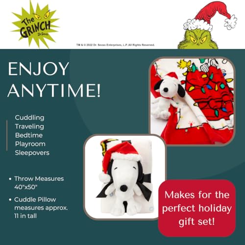 Image of Peanuts Snoopy Holiday & Christmas Kids Bedding Super Soft Plush Pillow and Throw 2 Piece Set, 40 in x 50 in (Officially Licensed Product) by Franco