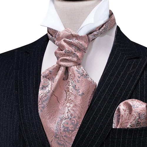 Image of Barry.Wang Ascot Ties Cravat Tie Men Paisley Plaid Scarf Self Tie Pocket Square Cufflinks Set Wedding Party