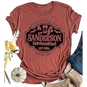 VKEGNIO-Sanderson-Sisters-Halloween-Shirt-Women-Sanderson-Bed-and-Breakfast-Tee-Hocus-Pocus-Funny-Tshirt-Fall-Casual-Shirts VKEGNIO Sanderson Sisters Halloween Shirt Women Sanderson Bed and Breakfast Tee Hocus Pocus Funny Tshirt Fall Casual Shirts (X-Large, Light Orange)