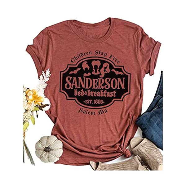VKEGNIO-Sanderson-Sisters-Halloween-Shirt-Women-Sanderson-Bed-and-Breakfast-Tee-Hocus-Pocus-Funny-Tshirt-Fall-Casual-Shirts VKEGNIO Sanderson Sisters Halloween Shirt Women Sanderson Bed and Breakfast Tee Hocus Pocus Funny Tshirt Fall Casual Shirts (X-Large, Light Orange)