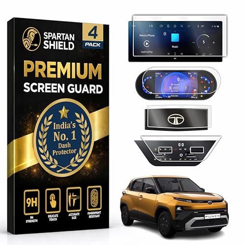 Image of Spartan Shield SCREEN GUARD For TATA PUNCH 2026 Facelift || ACCOMPLISHED+S || 10.25-INCH [THIN BEZEL] INFOTAINMENT TOUCHSCREEN + 7 INCH INSTRUMENT CLUSTER + STEERING + AC PANEL Protector || Anti Scratch | Water Resistant | HD Clear | High Touch Sensitivity | Digital Car Music Stereo Accessories [Not Tempered Glass]