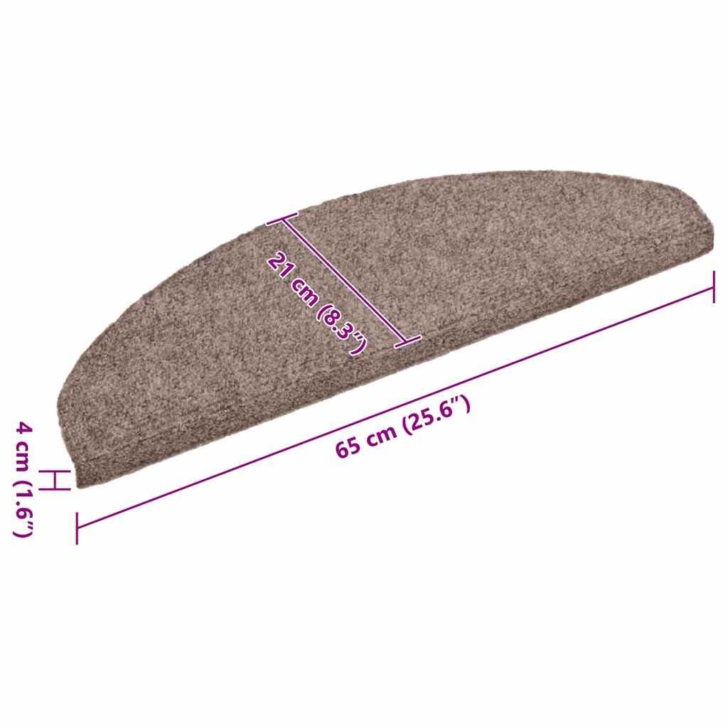 Samoprzylepne maty na schody 20 szt., 65 x 21 x 4 cm, jasnobrązowe, półokrągłe, polipropylenowa włóknina igłowana, antypoślizgowe, bieżniki schodowe do korytarza, wejścia, domu wewnątrz