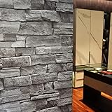 auxua Grey Brick Wallpaper Peel and Stick 17.7'x 590' Faux 3D Waterproof Self Adhesive Stone Wallpaper for Bathroom, Bedroom, Kitchen, Living Room