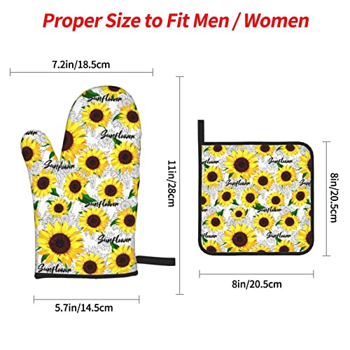 Donmyer Vintage Yellow Sunflower Floral Oven Mitts And Pot Holders Sets Of 4 High Heat Resistant With Gloves Hot Pads Potholders For Kitchen Cooking Non-Slip Mitts, 7.2X11In+8X8In #TOP3