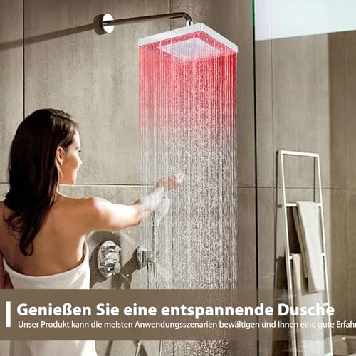 8 Zoll(20cm) Duschkopf Regendusche LED Kopfbrause Regenduschkopf mit 3 Farben Temperaturkontrolle, Hohem Durchfluss Brausekopf Dusche Quadratisch für Home Badezimmer