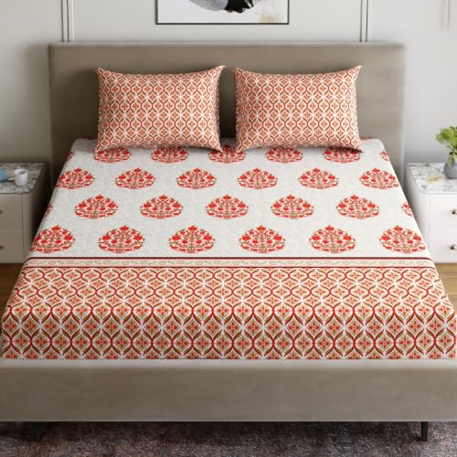 Image of Home Ecstasy 100% Cotton Double Bedsheet with 2 Pillow Covers - (Size 87 x 94 inches, 140 TC, Colour - Red)