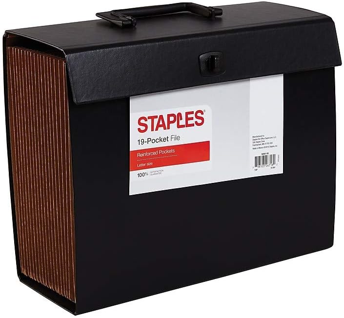 Staples Vertical Case File, Letter Size, Upright Expanding Organizer, Durable Black Construction