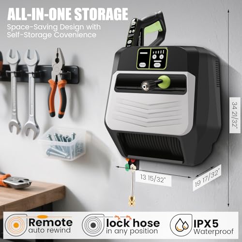 Imdot Wall Mounted Pressure Washer - Max 5500 PSI 3.6 GPM, 5 Levels Power Washer with 100FT Retractable Hose for Car/Driveway, Automatic Rewind, Any Length Lock, Black - Image 6