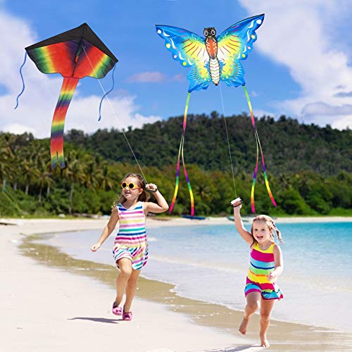 Listenman Pack of 2 Kites Large Rainbow Delta Kite and Butterfly Kite, Beautiful Kites for Kids and Adults, Easy Flyer Kite for Beach Great Outdoor Games and Activities with Family - Thumbnail 2